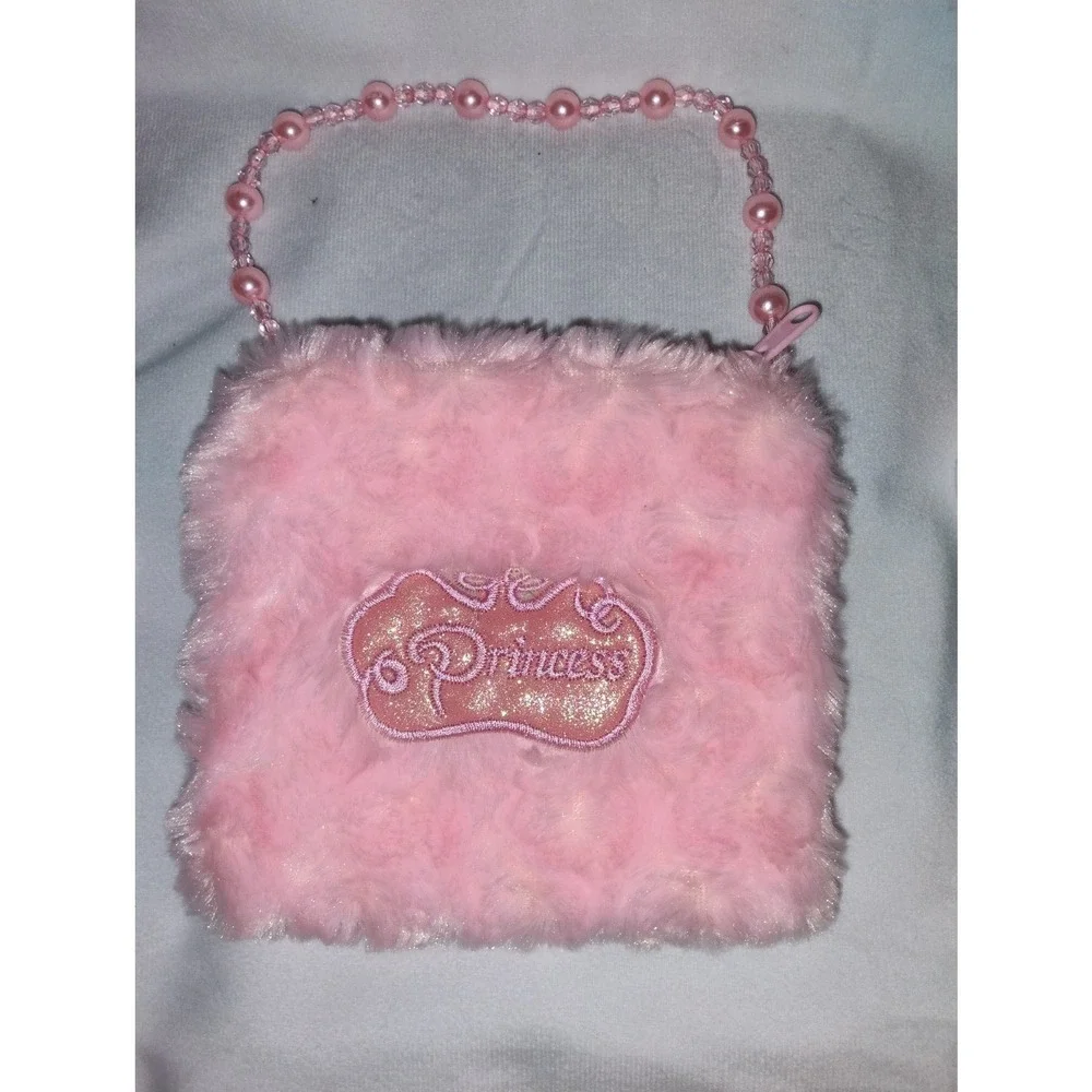 Princess Girl's Pink Faux Fur Beaded‎ Handle Purse Handbag Adorable Cute